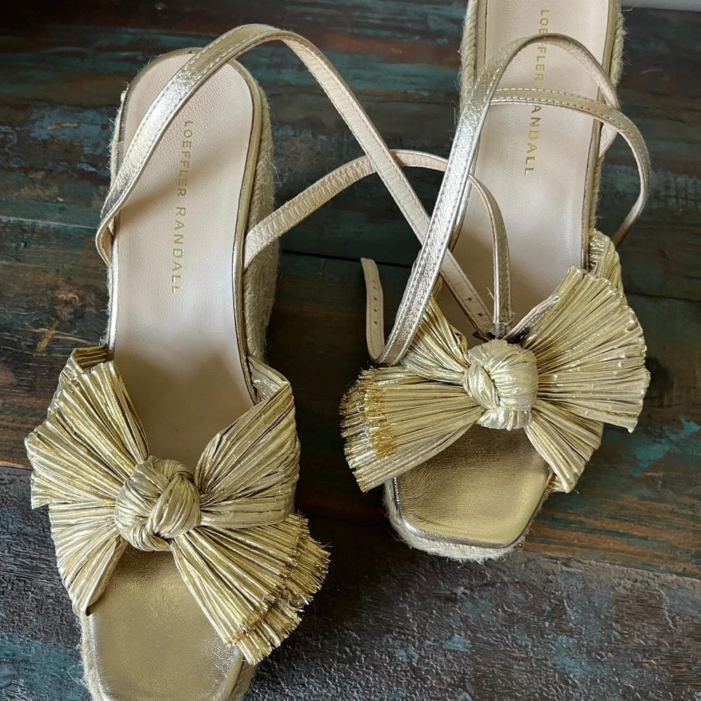 Loeffler Randall Gold Bow Espadrille Wedge